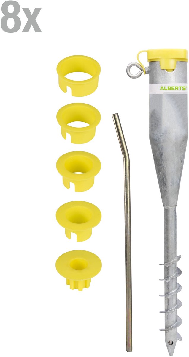 Alberts 862206 inschroef-paalvoet voor buizen | geschikt voor alle buizen van Ø25 tot 65 mm | thermisch verzinkt | lengte 560 mm | Set van 8
