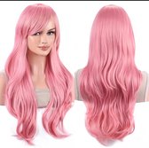 Roze pruik- Pink Wig- Carnaval- Long Wig- Lang Haar Pruik-