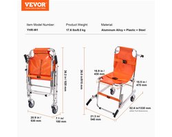 VEVOR Ems-Trapstoel 159kg Draagvermogen Opvouwbare Noodtrapklimrolstoel Aluminium Met 2 Wielen Draagbare Traplift Ambulance Brandweerman Evacuatie voor Ouderen en Gehandicapten