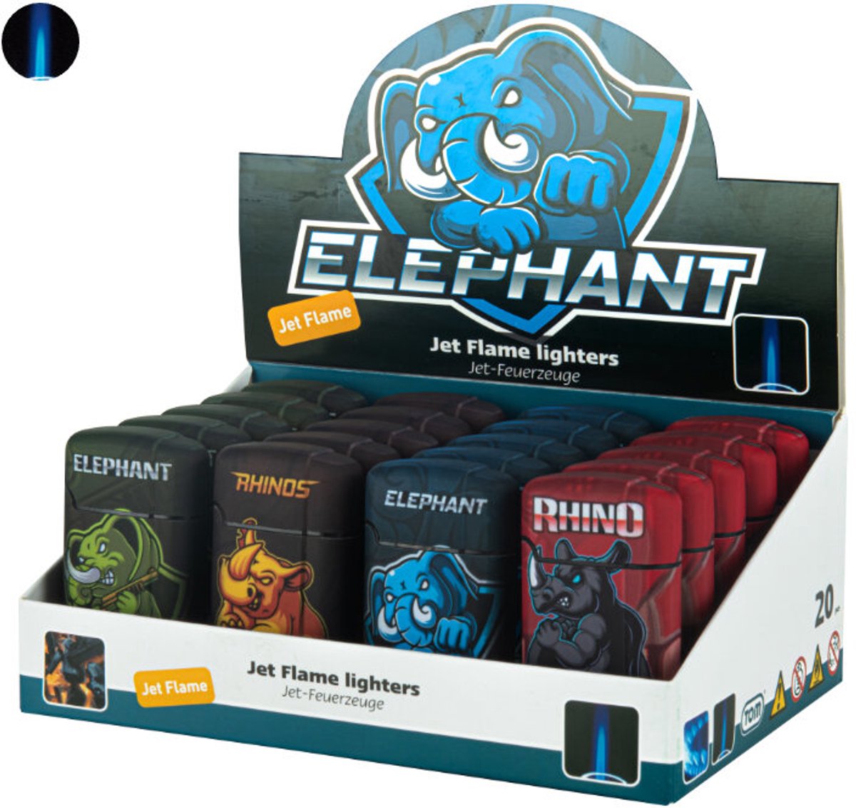 Turboaanstekers - 20 stuks - Elephant - Jet flame lighter - windaansteker - navulbaar- verstelbaar vlam