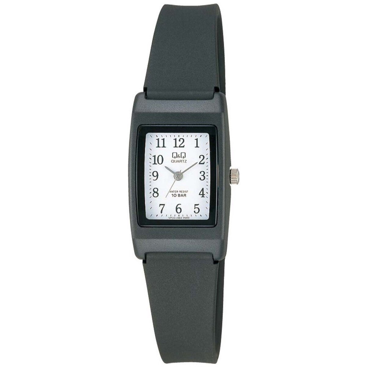 QQ VP33J002Y - Horloge - Sport - Analoog - Dames - Vrouwen - Plastic band - Rechthoek - Cijfers - Kunststof - Zwart - Wit