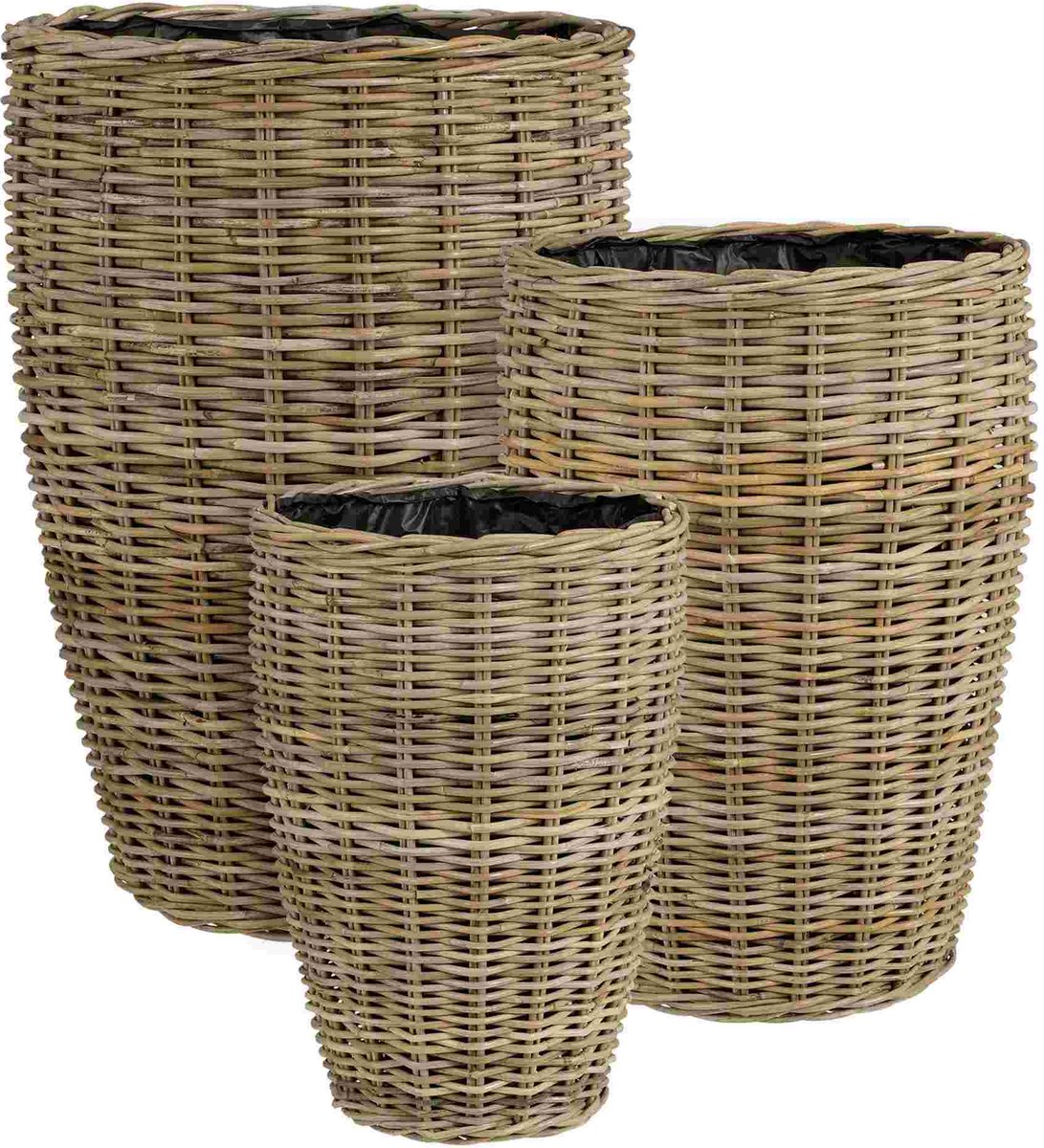 Mica Decorations Mand Marcia - 48x48x70 cm - Rotan - Grijs - Set van 3