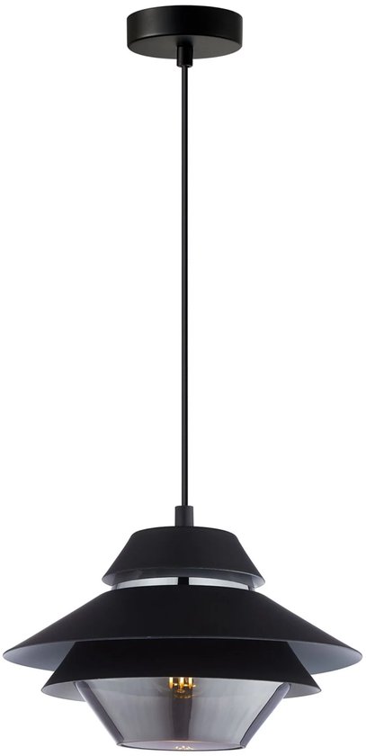 Art deco hanglamp zwart met smoke glas - Bizle