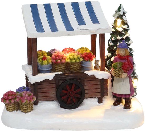 Santaville - Nostalgic Flower Cart Florist with LED Polyresin 14cm