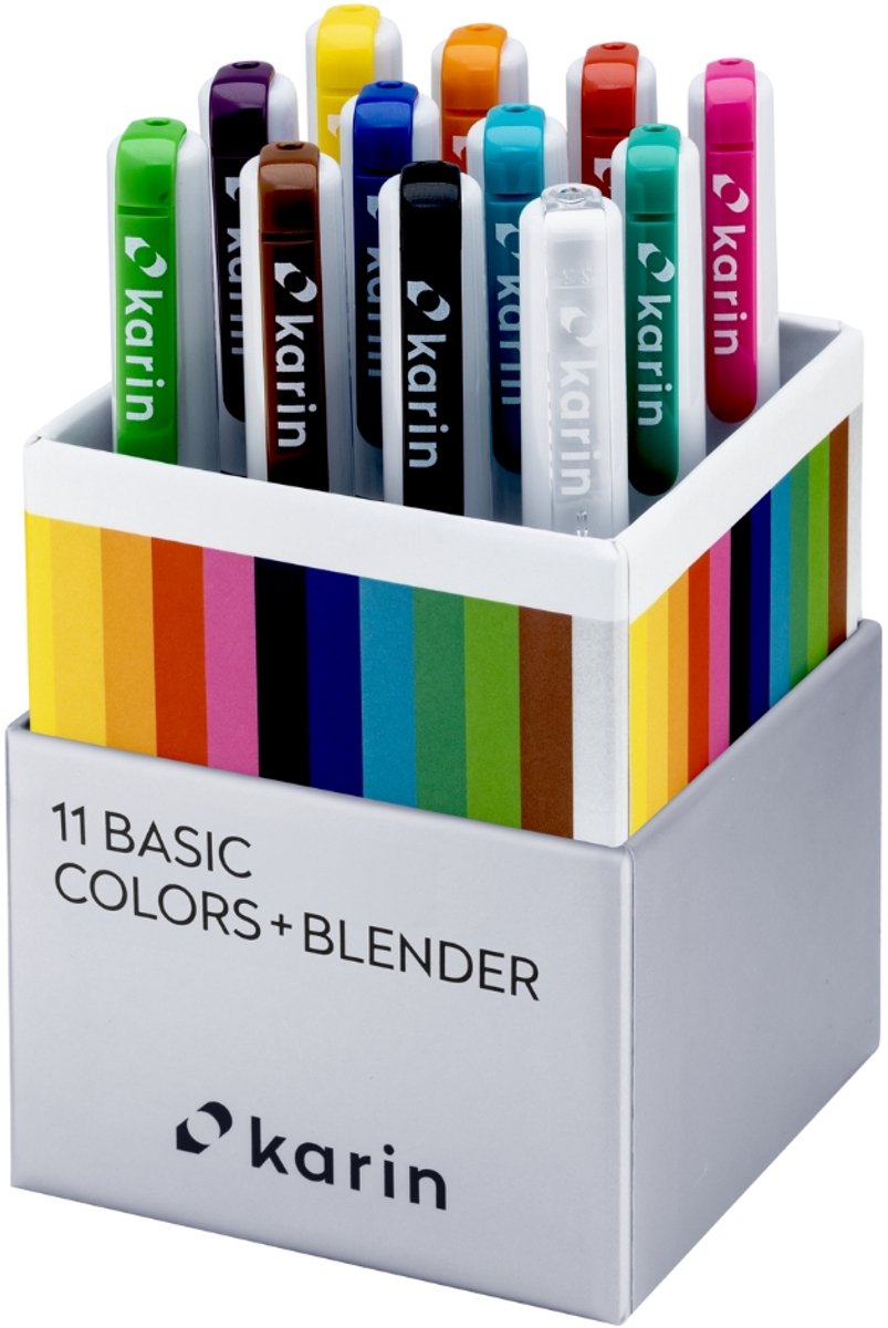 Karin Realbrush PRO Aquarelmarkers Set 12 kleuren 11 Basic Colors+Blender