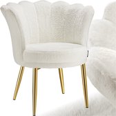 tectake® Fauteuil Stella - Kuipstoel met armleuning – Comfortabele Eetkamerstoel – Keukenstoel – Dikke vulling – Voor woonkamer en eetkamer – Met imitatiebont bekleding - crème/goud