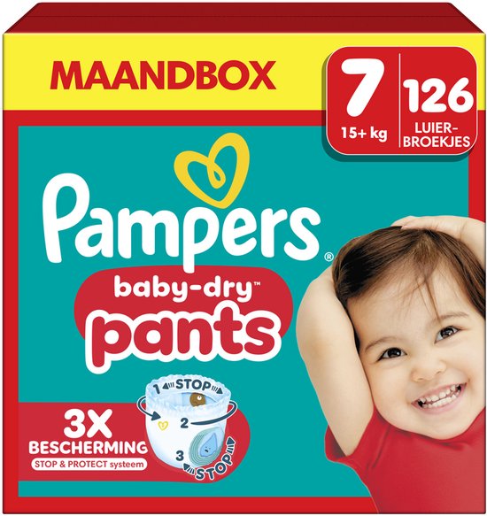 Pampers Baby-Dry Pants - Maat 7 (17kg+) - 126 Luierbroekjes - Maandbox
