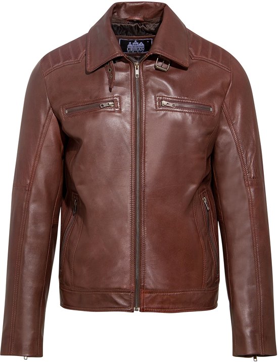 Urban 5884® - Taille Comfort - Mika - Blouson femme - Fermeture symétrique A - Cuir d'agneau - Rouge - Taille 50