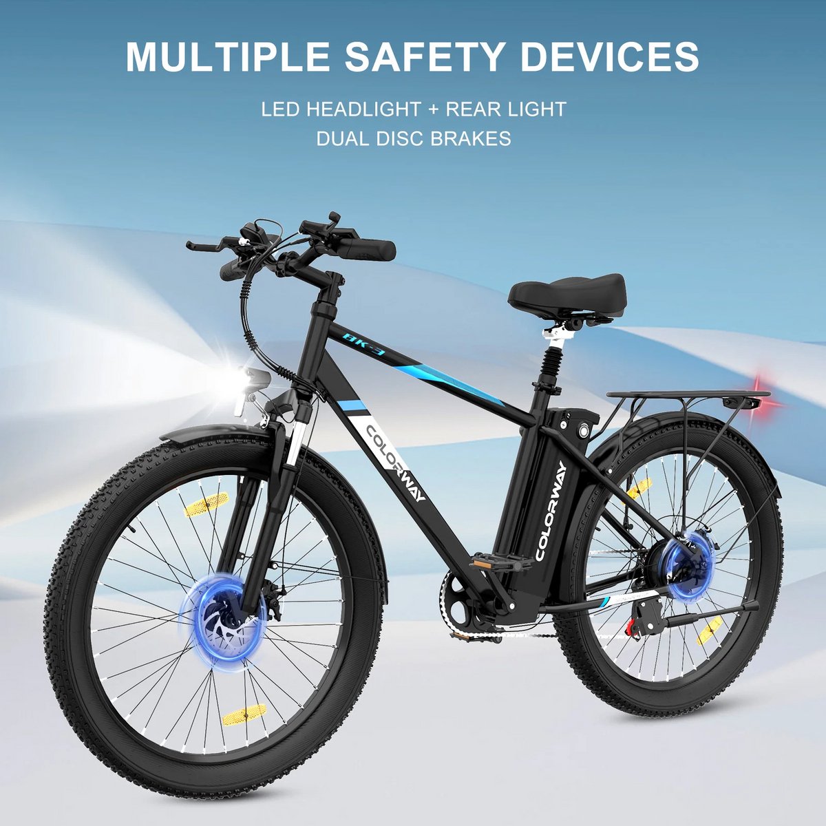 Colorway Elektrische Fiets BK3MS - Trendy 26*3.0 Inch Mountain EBike met Afneembare 36V 15Ah Lithium Batterij - City Commuter E-Bike met 250W Motor - 7 Versnellingen - IP54 Waterdicht – foto 6