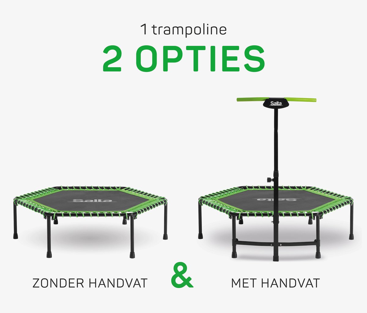Salta Fitness - 128 cm - Belastbaar tot 110 kg - Fitness / sport trampoline met verstelbaar handvat - Elastieken veren, stevig frame - Mini trampoline volwassenen met handgreep in 5 hoogtes - Groen — afbeelding 6