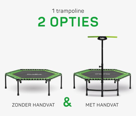 Salta Fitness - 128 cm - Belastbaar tot 110 kg - Fitness / sport trampoline met verstelbaar handvat - Elastieken veren, stevig frame - Mini trampoline volwassenen met handgreep in 5 hoogtes - Groen