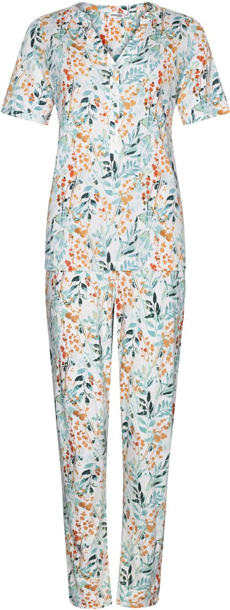 Pastunette Premium Pyjama Watercolor Leaves - Katoen/Modal - Wit/Multi
