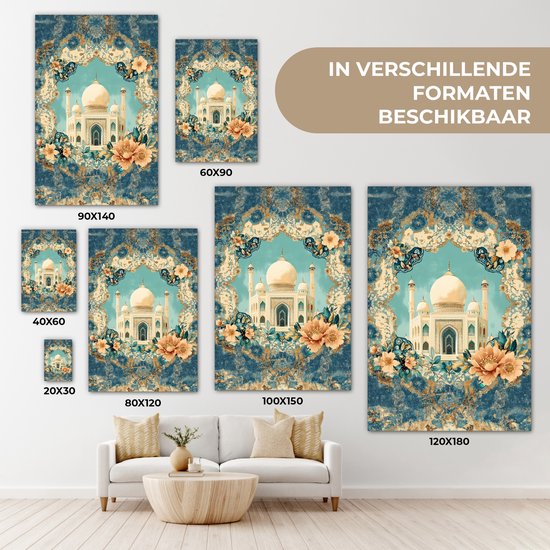 Tableau sur toile 80x120 cm - Décoration murale exclusive Taj Mahal - Ramadan - Fleurs - Islamique - Décoration murale salon - Décoration chambre - Accessoires de chambre - Peintures sur toile