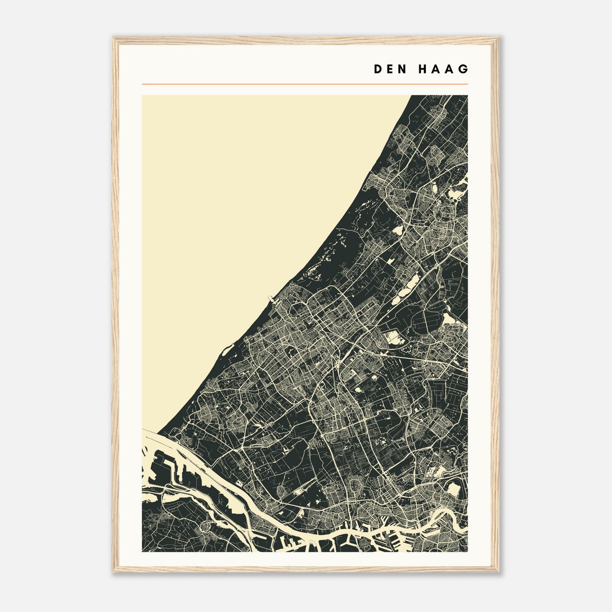 Moderne minimalistische plattegrond van Den Haag - Stadskaart donkergrijs/beige - Stijlvol design city map poster - Groot formaat 50x70 cm - Premium papier