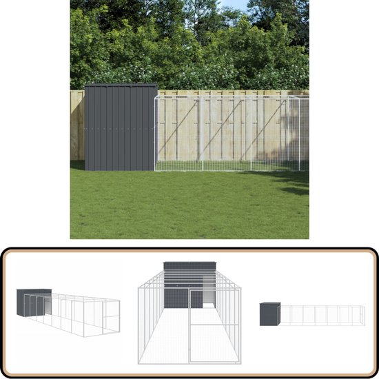 vidaXL Hondenhok met ren - Antraciet Staal Hondenhok - Hondenverblijf - Hondenrennen - Puppy Verblijf - Honden Shelter