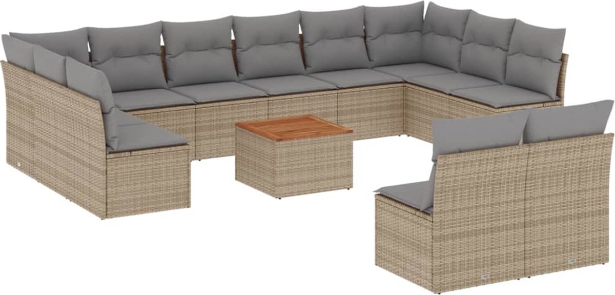 The Living Store 13-delige Loungeset met kussens poly rattan gemengd beige - Loungeset - Tuinmeubels - Lounge Set - Buitendecoratie - Tuinbank