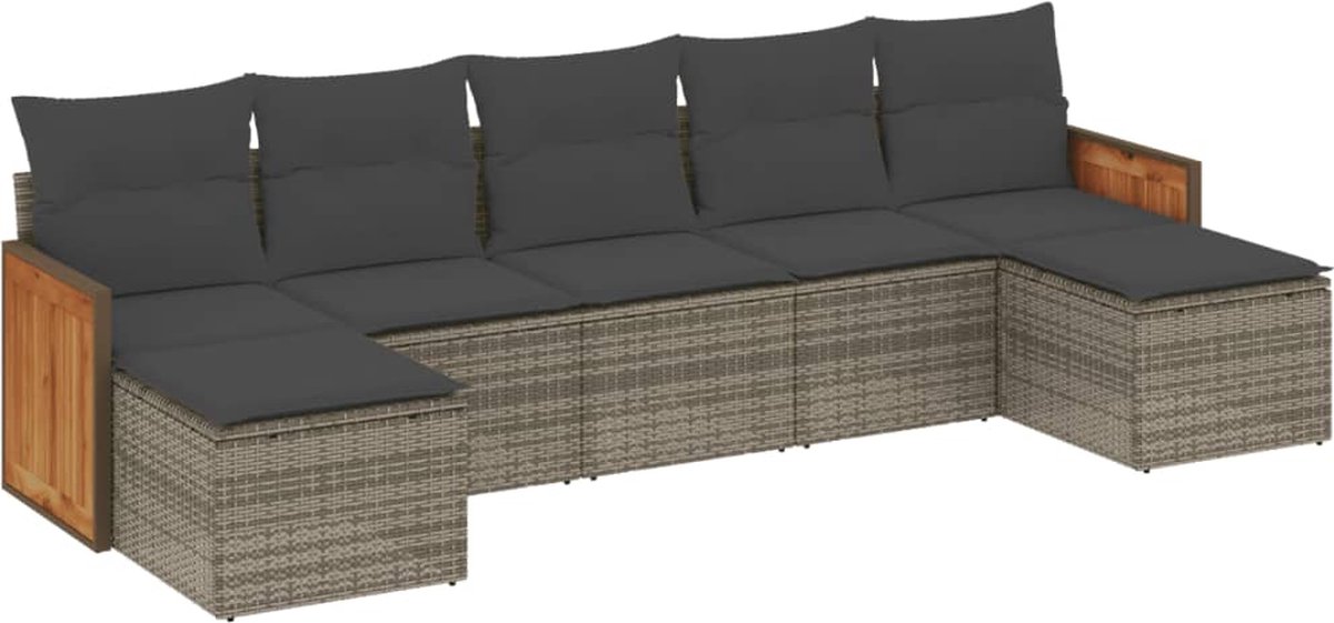 The Living Store 7-delige Loungeset met kussens poly rattan grijs - Loungeset - Loungebank - Tuinmeubels - Outdoor Furniture - Pe Rattan