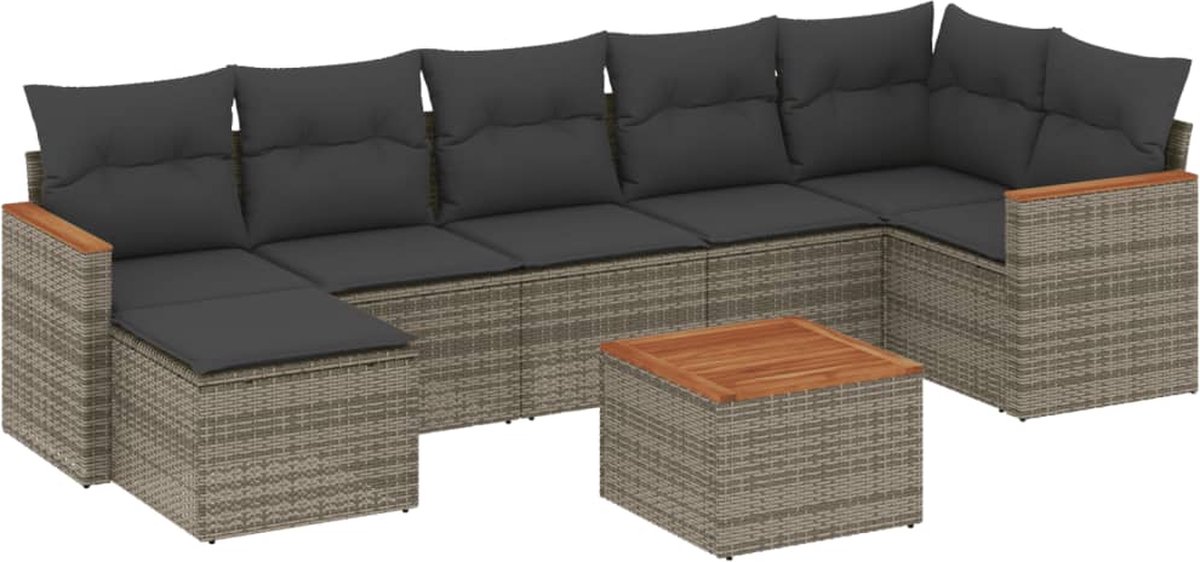Grijze poly rattan loungeset met kussens voor buiten - The Living Store.