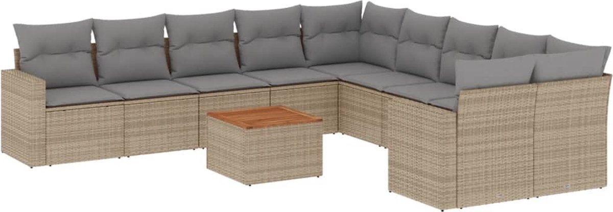 The Living Store 11-delige Loungeset met kussens poly rattan gemengd beige - Loungeset - Tuinlounge - Buitentijd - Lounge Set - Tuinmeubels