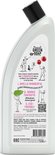 Witte fles toiletreiniger met roze etiket. "Marcel's Green Soap" met afbeeldingen van een gezin, een QR-code en cranberries. Geur: patchouli cranberry.