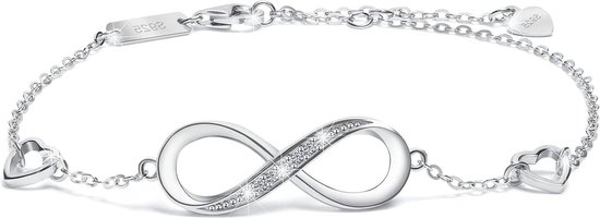Bracelet Infini En Argent Sterling 925 - Zirconium Cubique, Réglable - Cadeau Saint Valentin