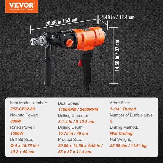 Vevor Elektrische Boormachine 15,89 Mm 1200 W Met Mi Boormixer 1200w 750rpm 1148862490