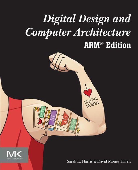 Een arm met een tatoeage van een circuitdiagram. De titel luidt 'Digital Design and Computer Architecture, ARM Edition'.