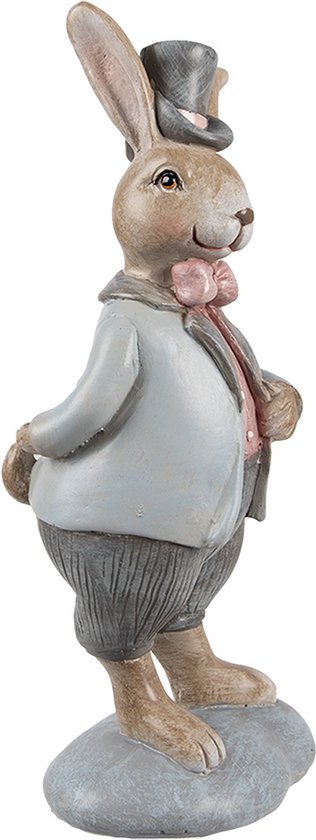 Clayre & Eef Decoratie Beeld Konijn 19 cm Beige Blauw Kunststof