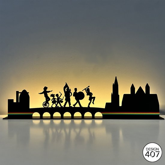 Design407 - Skyline Boonte Störm - 60 x 16,5 cm - Led Verlichting - Carnaval - Carnaval Decoratie - Carnaval Versiering - Vastelaovend - Carnavalsoptocht - Maastricht - Limburg - Houten Decoratie - Feestdecoratie - Hout - USB aansluiting