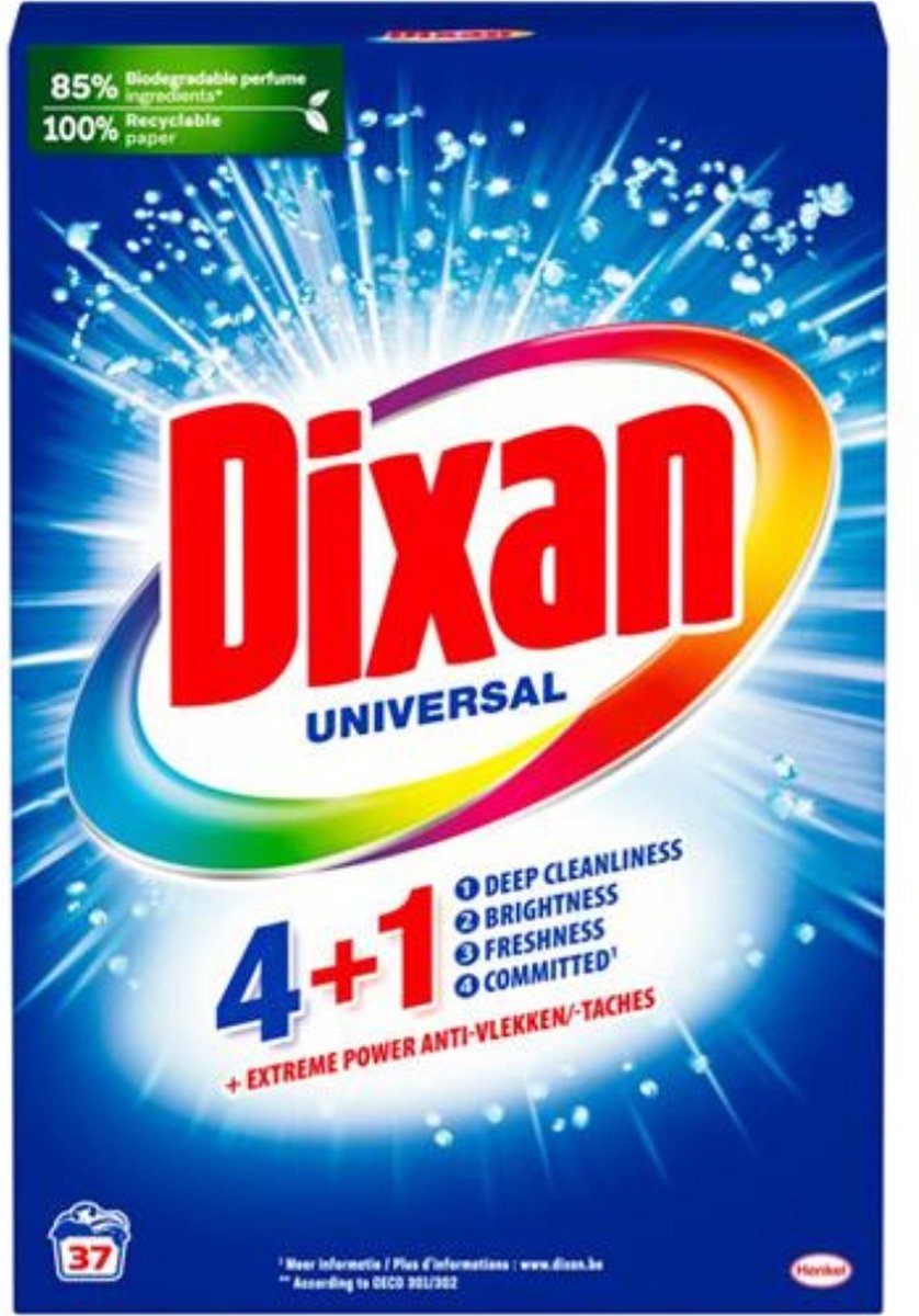 Dixan Universal - Waspoeder en Vlekverwijderaar - Extreme Power - Witte en Gekleurde Was - 37 Wasbeurten - Voordeelverpakking - 4 stuks