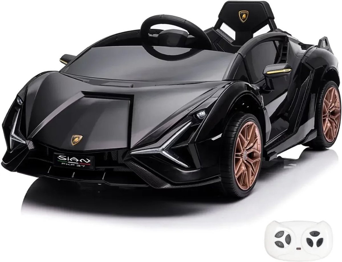 Lamborghini Elektrische Kinderauto Sian Zwart - Accuvoertuig - 12V Accu - Op Afstand Bestuurbaar - Veilig Voor Kinderen