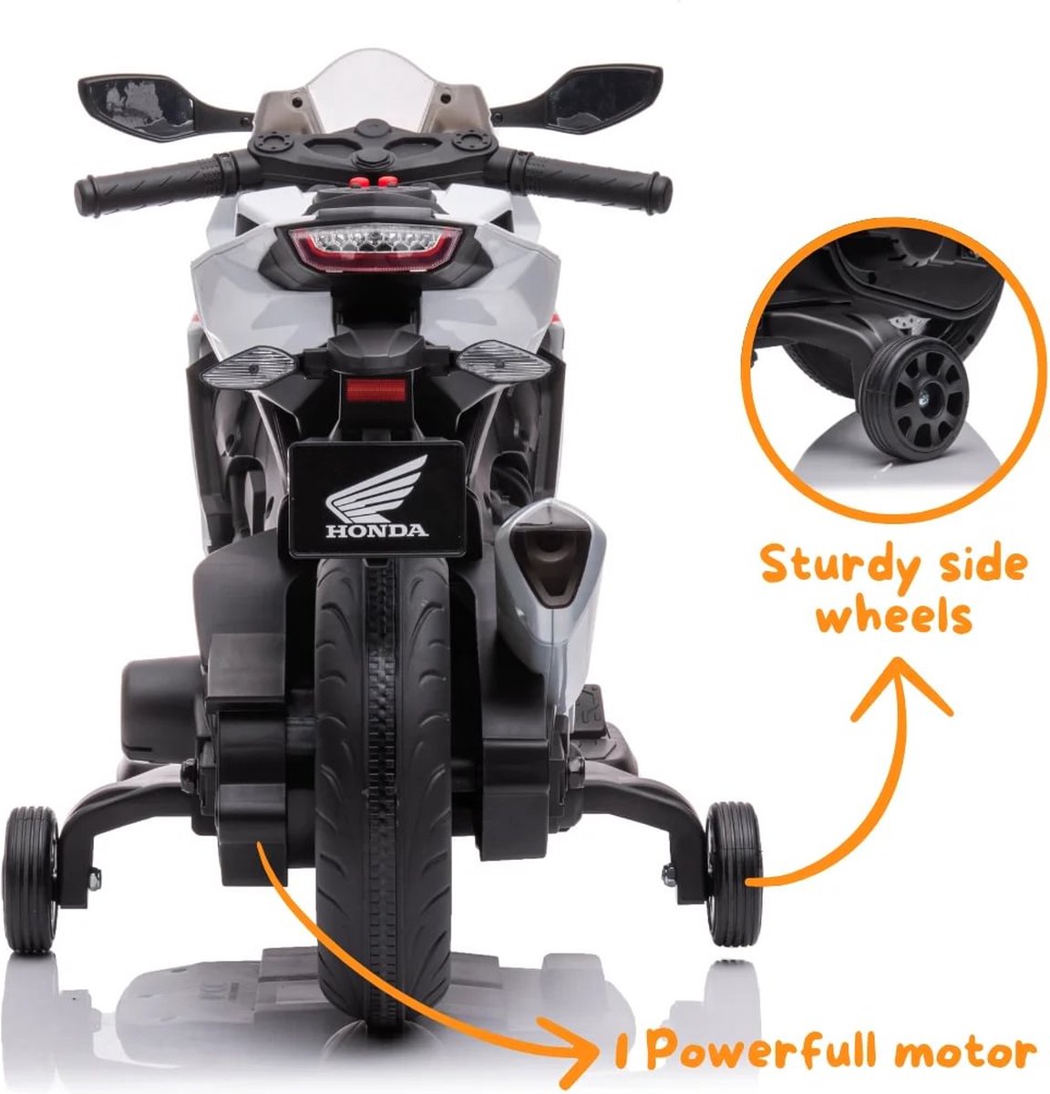 Honda CBR 1000RR Full Option Elektrische Kindermotor 2 tot 5 jaar – Officieel Gelicentieerde Motor met LED-Koplamp & Claxon – Li-ion Kindermotor met Verwijderbare Zijwieltjes & Realistische Geluiden – Wit — afbeelding 3