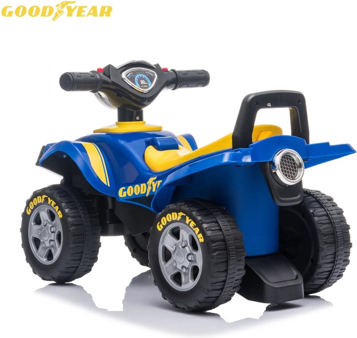 Goodyear Loopauto 1 tot 3 jaar – Officieel Gelicentieerde Quad Loopauto met Verlichting, Toeter & Opbergvak – Buitenspeelgoed Peuter met Blokstandaard & Cadeaubox – Blauw – foto 6