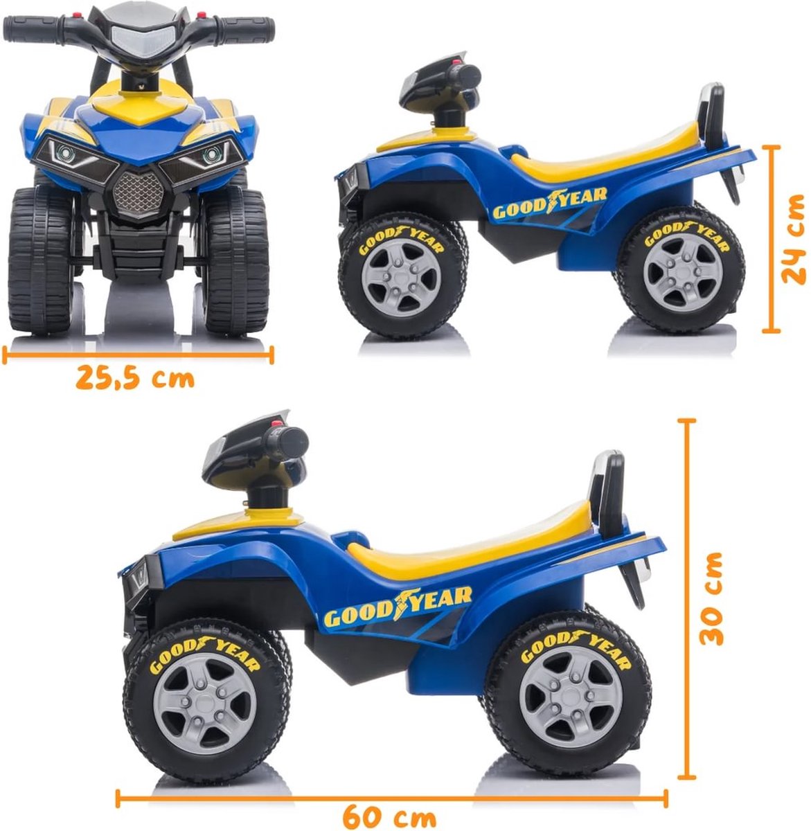 Goodyear Loopauto 1 tot 3 jaar – Officieel Gelicentieerde Quad Loopauto met Verlichting, Toeter & Opbergvak – Buitenspeelgoed Peuter met Blokstandaard & Cadeaubox – Blauw – foto 4