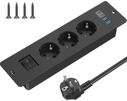 StayPowered Inbouwstopcontact - Slim en Opruimend Ontwerp - 7-in-1 Stopcontact met USB - Verzonken voor Een Net Bureau - Energiebesparende Schakelaar - 2m Kabel voor Flexibiliteit - Eenvoudig te Installeren - Zwart - Levering Sneller dan Aangegeven!