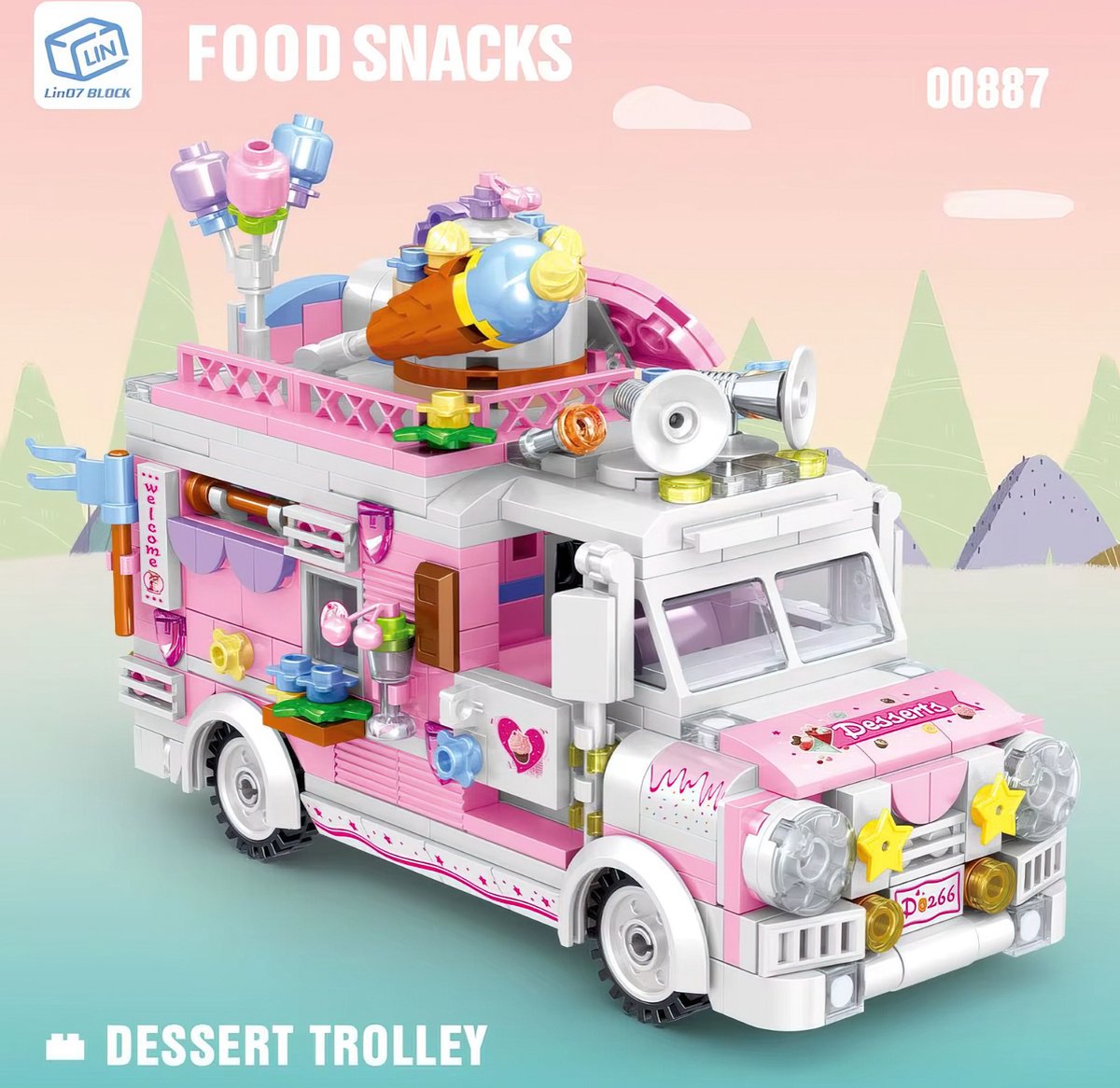 Zhe Gao Dessert trolley | City & Friends Adventure | Retro donut truck | Classic Creator STEM speelgoed bouwpakket | niet compatibel met lego mega bloks | Kermis & Pretpark Auto Foodtruck modelbouw voor kinderen & volwassenen | 593 bouwstenen — afbeelding 4