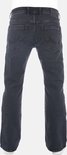 Donkergrijze jeans met bootcut pasvorm, gezien vanaf de achterkant.