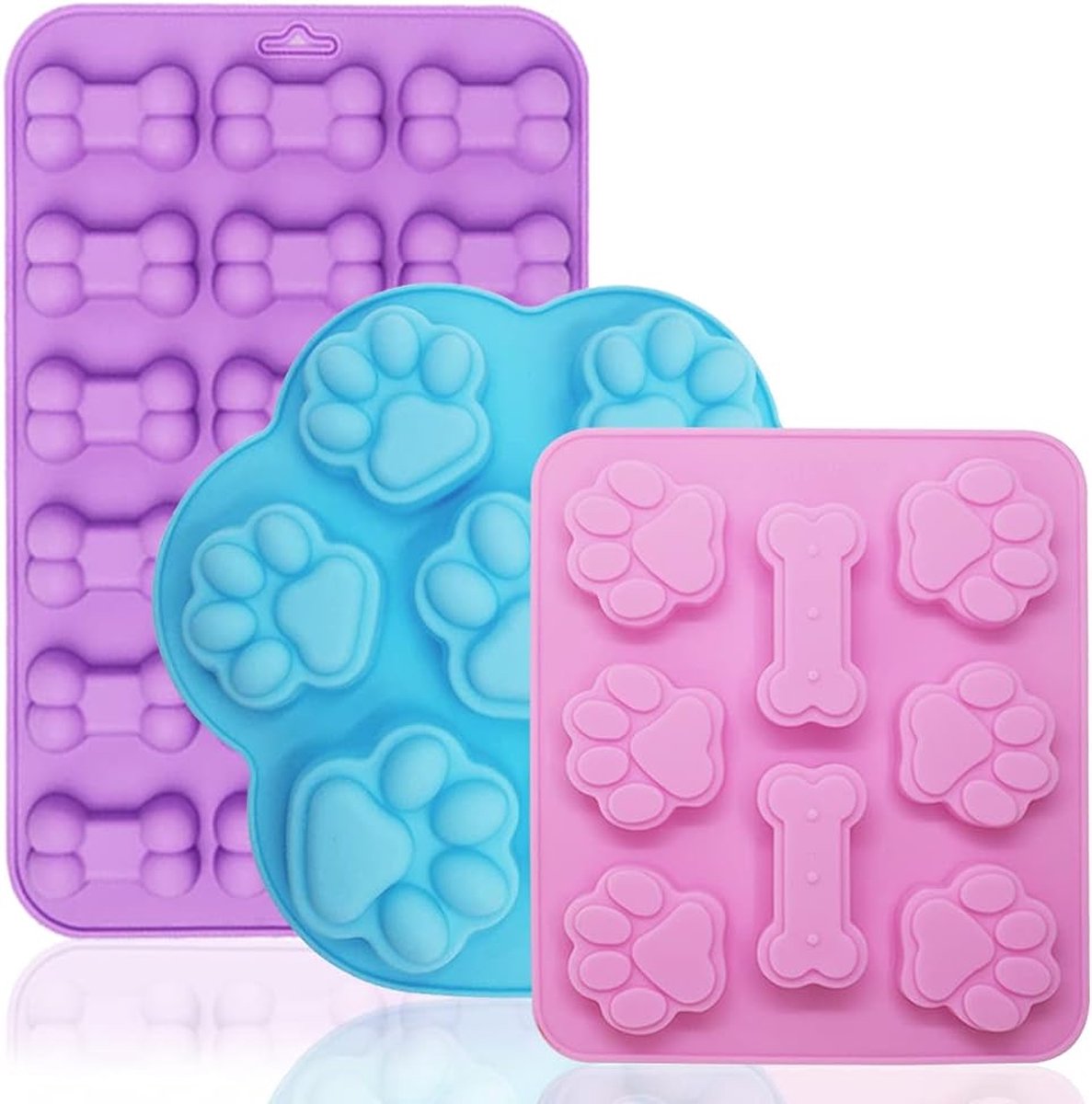 Goodivery ® Set van 3 Silicone Bakvormen voor Chocolade, Wax en Hondensnoepjes