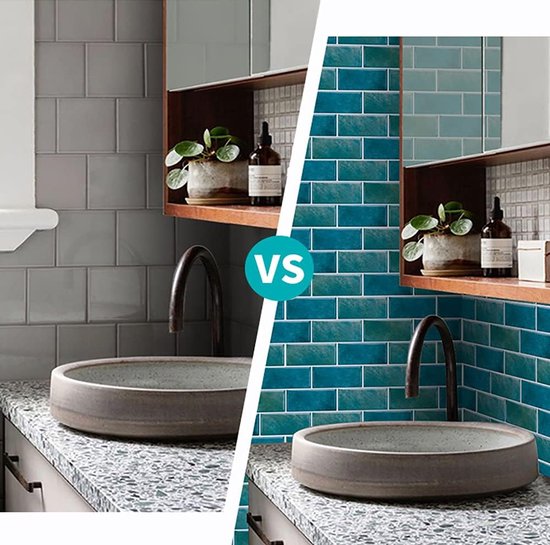 Goodivery ® Autocollants Carrelage Autocollants Imperméables pour Salle de Bain et Cuisine, Blauw, Set de 12, 30 x 15 cm