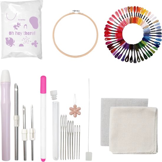 Punch needle pakket - Borduurpakket – Punch naald – Borduurring – Borduurnaalden – 50 kleuren borduurgaren - Punch needle starterset – Borduurpakketten voor volwassenen en kinderen – Hobby creatief