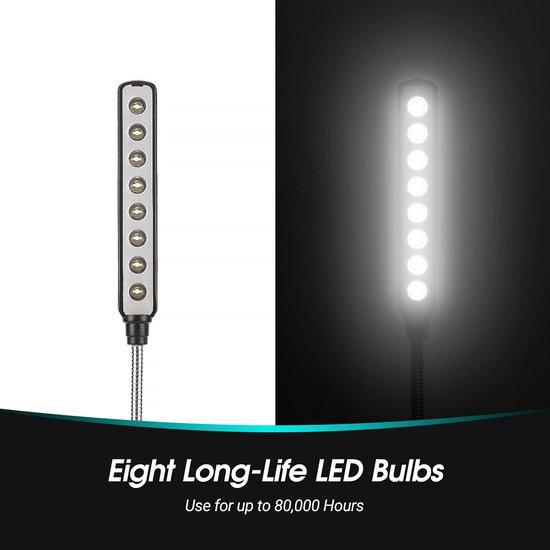 EBYPHAN 8 stks Mini USB Licht voor Toetsenbord, Flexibele USB Laptop Licht, Verstelbare USB Lamp voor Notebook Computer (Zwanenhals Structuur, LED Verlichting Bron) (zwart