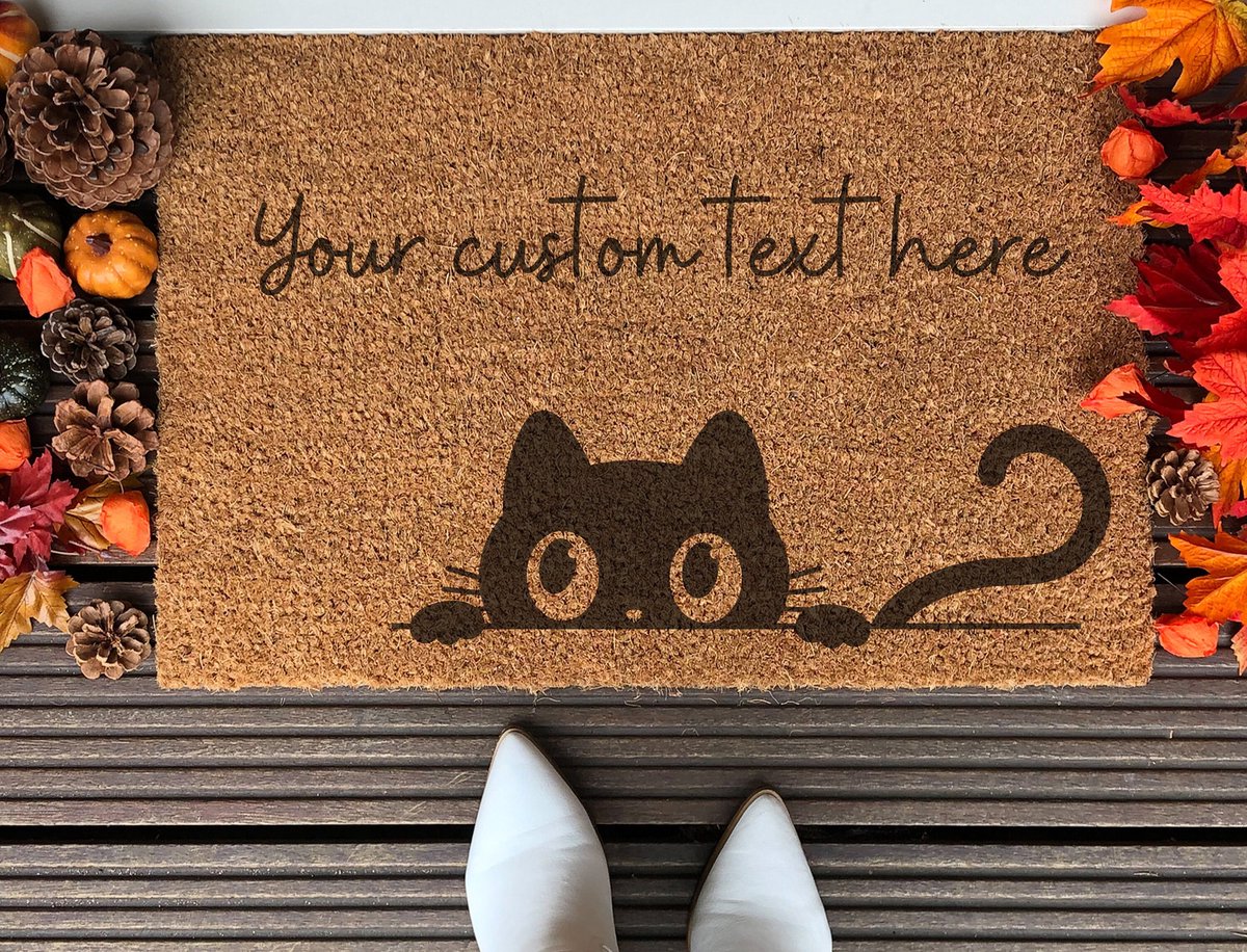 Laser Point Your Custom Text | 60x40 cm | Nieuwe huis cadeau | Ingangsmat | Deurmat met stijl | Verhuizing cadeau | Praktisch & trendy | Perfect voor binnenkomst | Cadeau voor nieuwe woning Bruin | Zwart (Gravering 60x40)