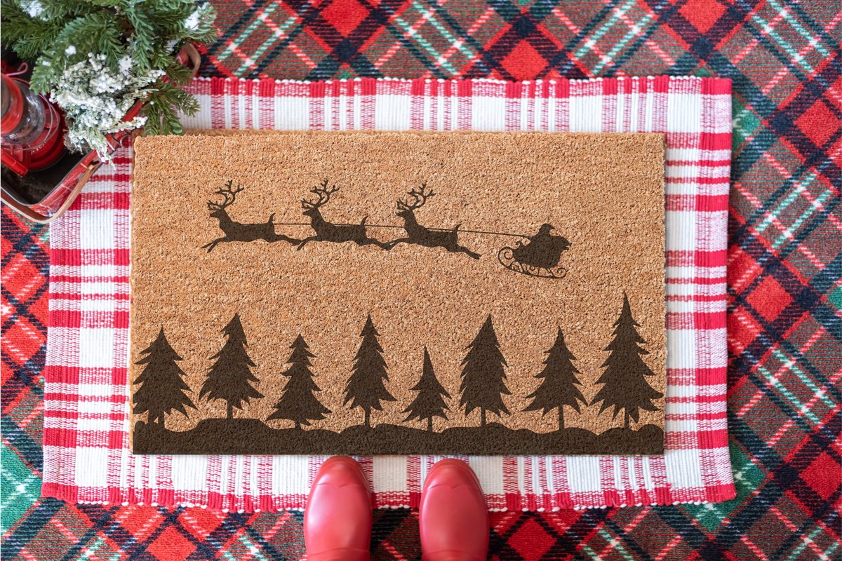 Laser Point Santa's Sleigh | 60x40 cm | Nieuwe huis cadeau | Ingangsmat | Deurmat met stijl | Verhuizing cadeau | Praktisch & trendy | Perfect voor binnenkomst | Cadeau voor nieuwe woning Bruin | Zwart (Gravering 60x40)