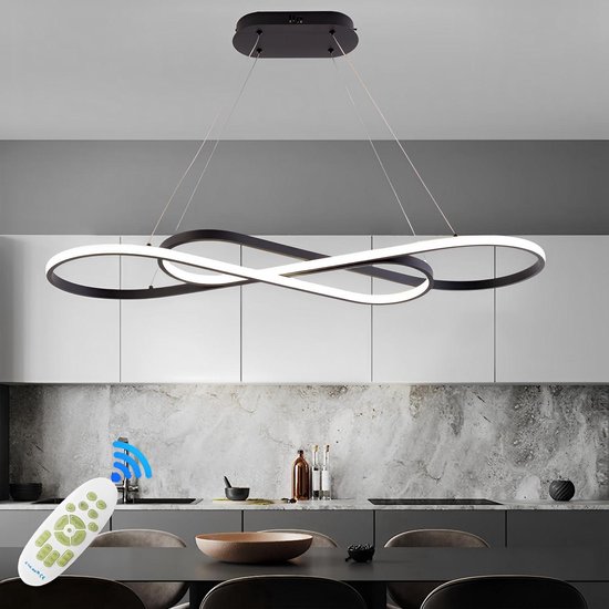 Aleaty moderne eettafel hanglamp led dimbaar eettafel hanglamp afstandsbediening hanglamp in hoogte verstelbare woonkamer eetkamer keuken kantoor (zwart