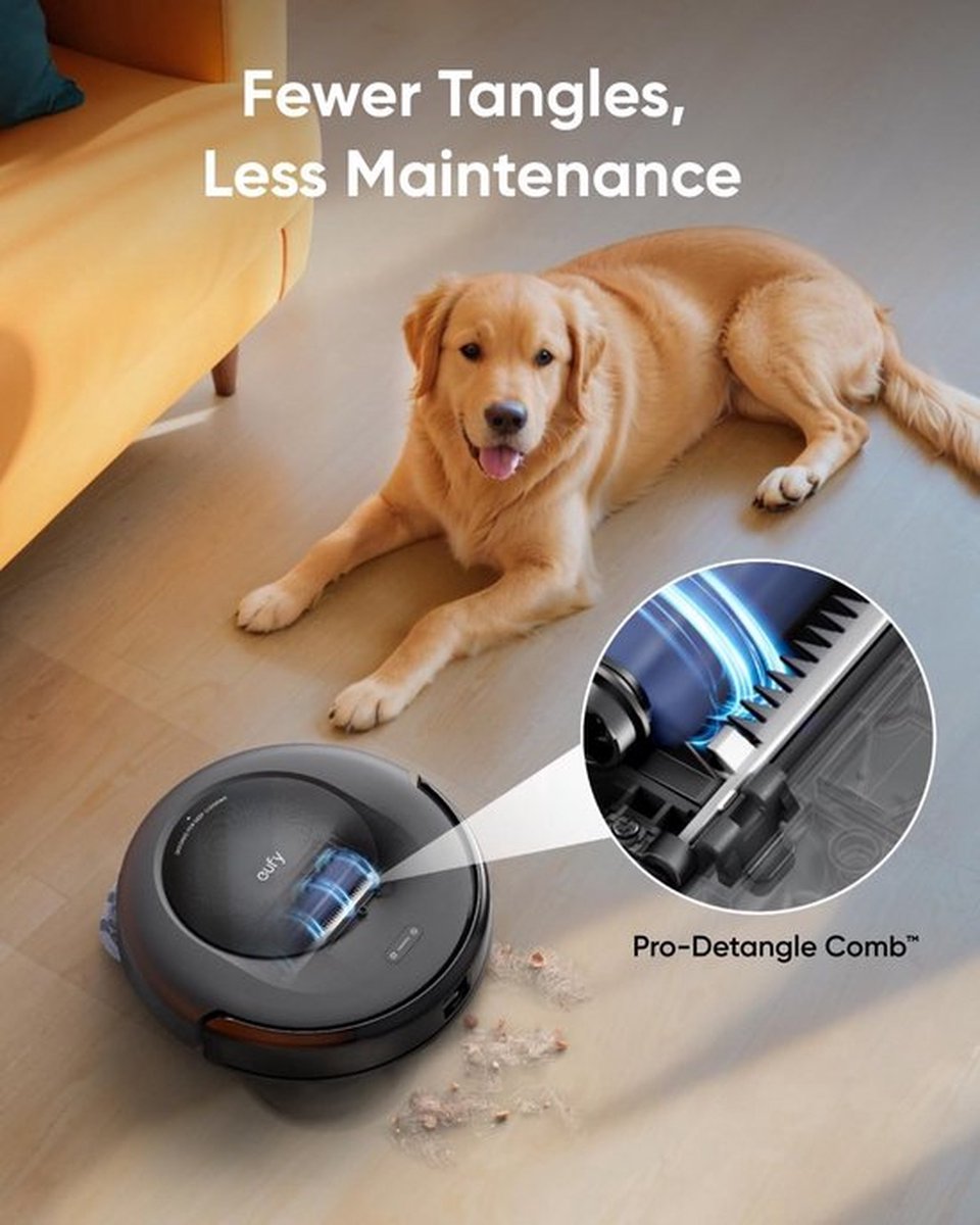 eufy Clean Omni C20 Robotstofzuiger met reinigingsstation en Vervangingssets - Robot Vacuum - 7.000 Pa Zuigkracht, Ronddraaiende Dweilpads, Met Objectdetectie, 8,5 cm Ultraplat Design, Zwart — afbeelding 4