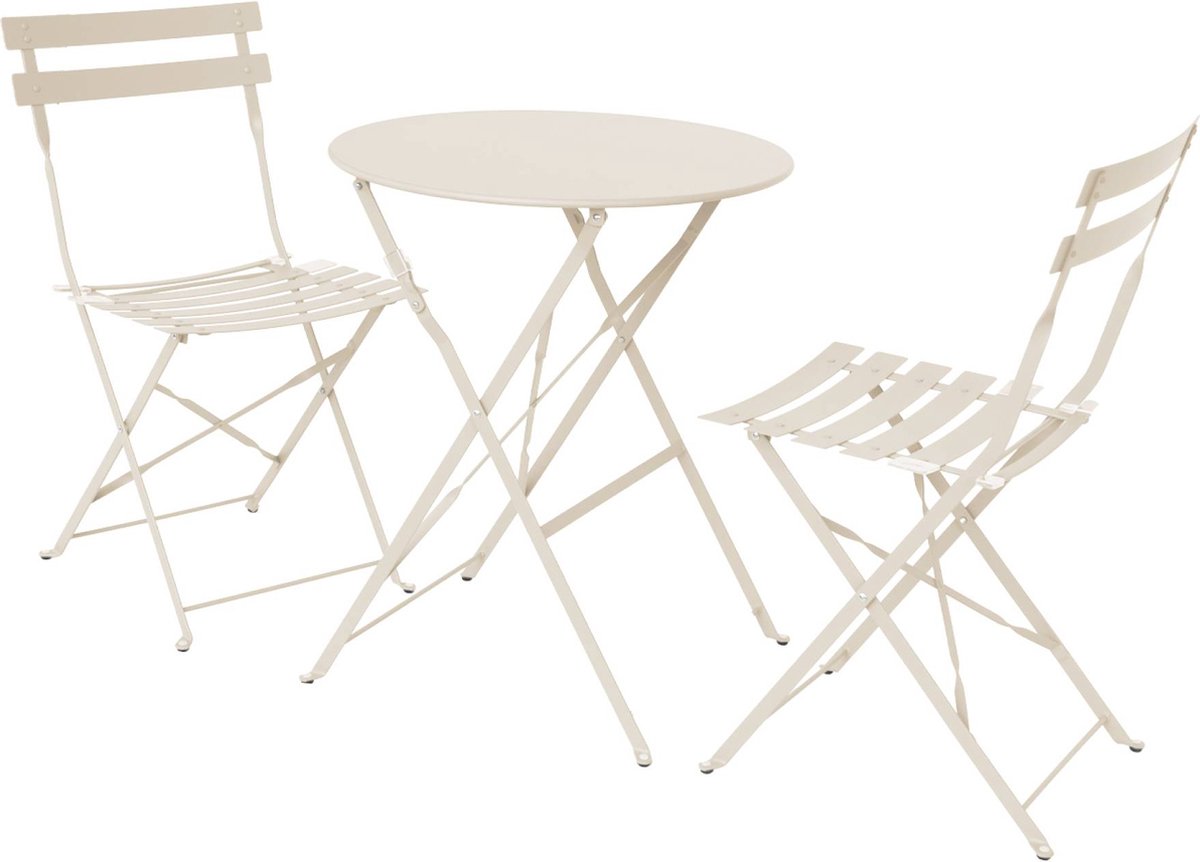 sweeek - Bistrotuinset ronde metalen tafel met twee stoelen inklapbaar - emilia