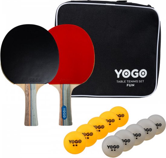 Set de tennis de table Yogo Fun - 2 étoiles - 10 balles - 4 raquettes