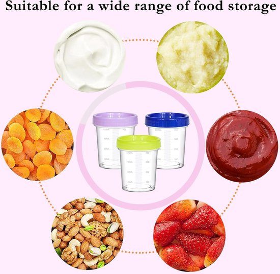 SwirlColor Kleine voedselcontainers met deksels, 4 stuks 150 ml/5 oz herbruikbare stapelbare sauspotten reizen kruiderij container gebruikt om fruitsaus jam snacks op te slaan