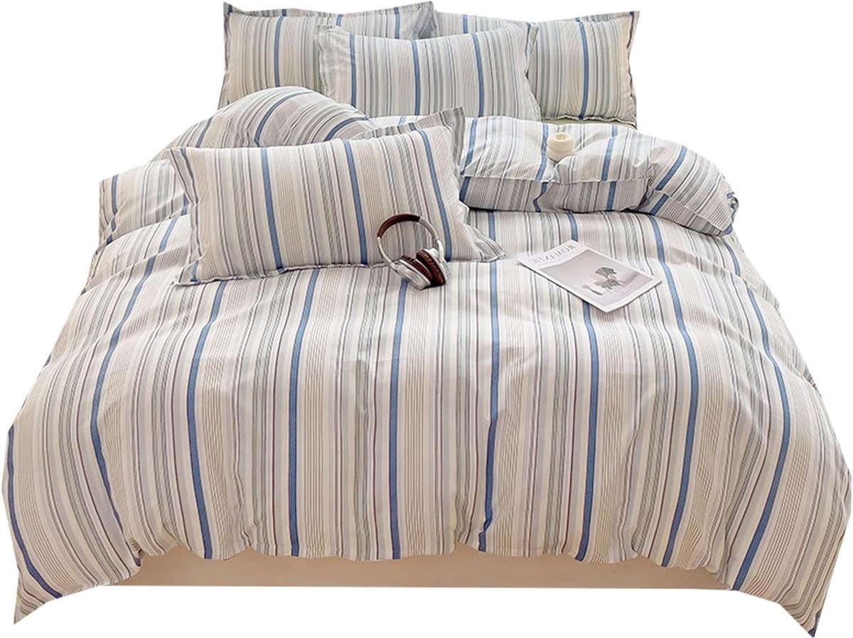 Polyester Beddengoedset Met Ritssluiting - Blauw en Grijs - 180x220 cm - 230x230 cm - Machinewasbaar