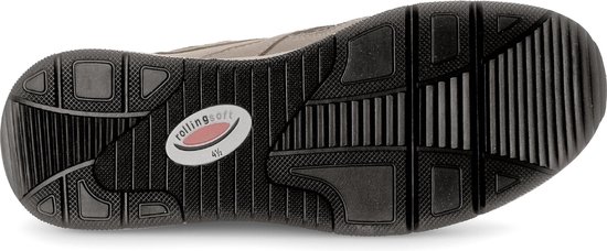 Onderkant van de zwarte profielzool van de Gabor Rollingsoft sneaker met Rollingsoft logo.